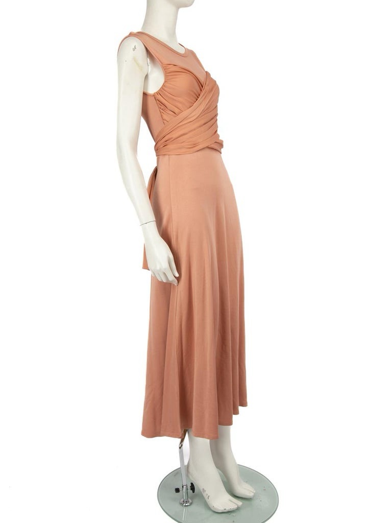 Sandro Sleeveless Wrap-Detail Midi Dress In Dusty Peach Size 38